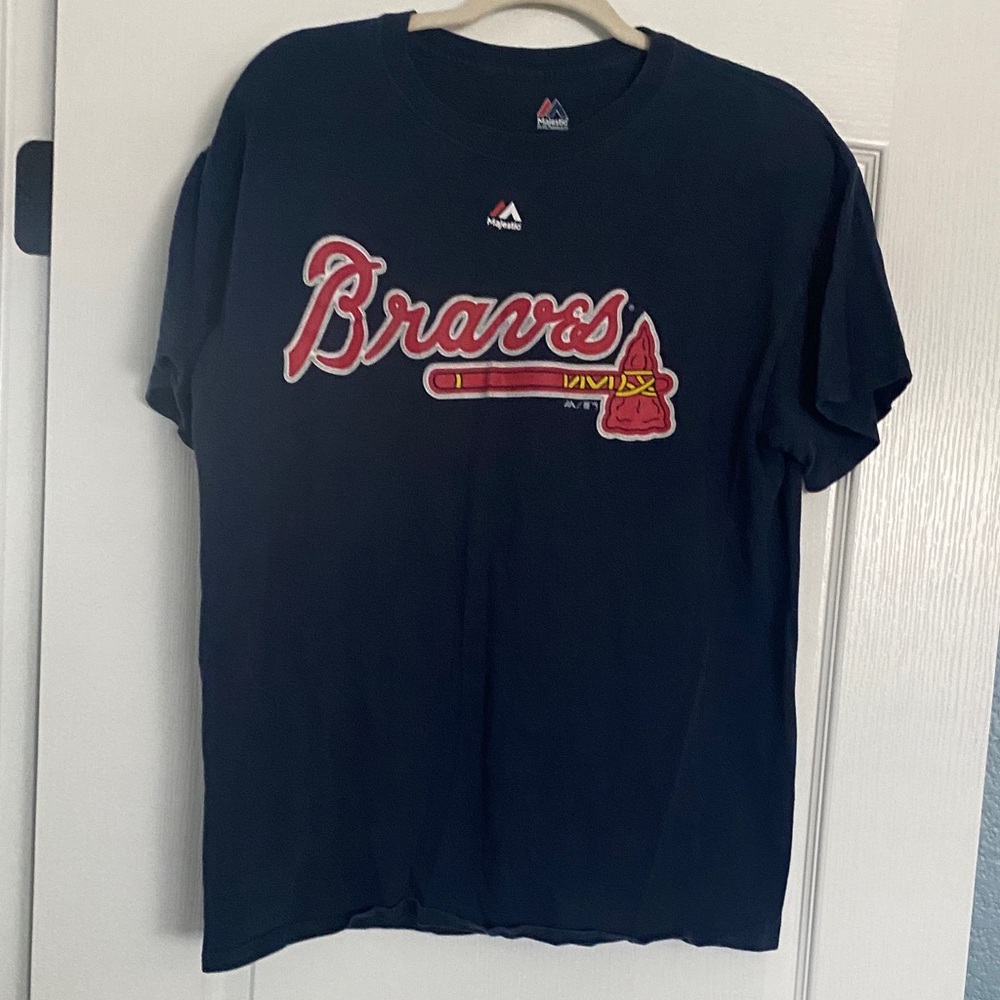 Majestic Braves Navy Tee with Red and White Logo